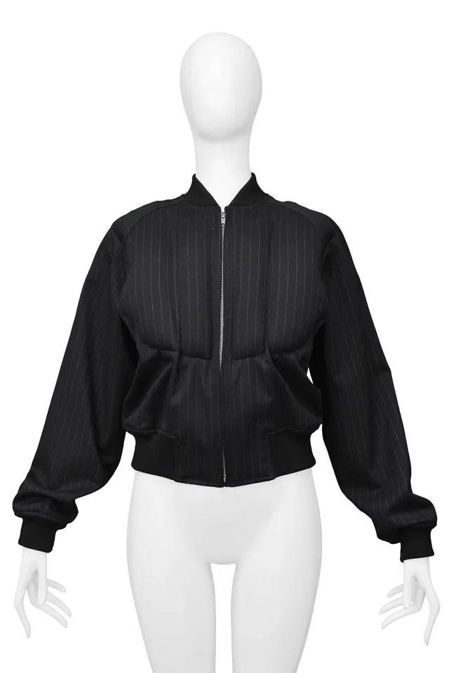 Comme des Garçons Black Padded Pinstripe Jacket 2010 in Black Wool from Resurrection Vintage