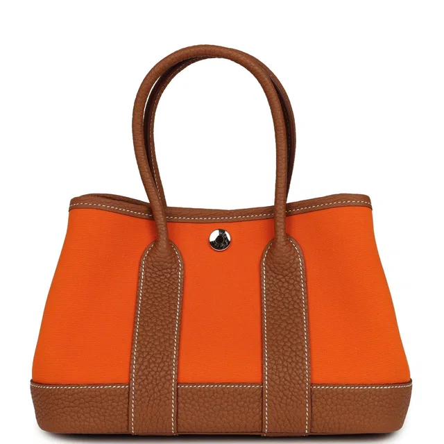 Hermès Garden Party Neo 23 Feu Toile Officier, Gold Negonda Palladium Hardware in Orange Canvas from Madison Avenue Couture