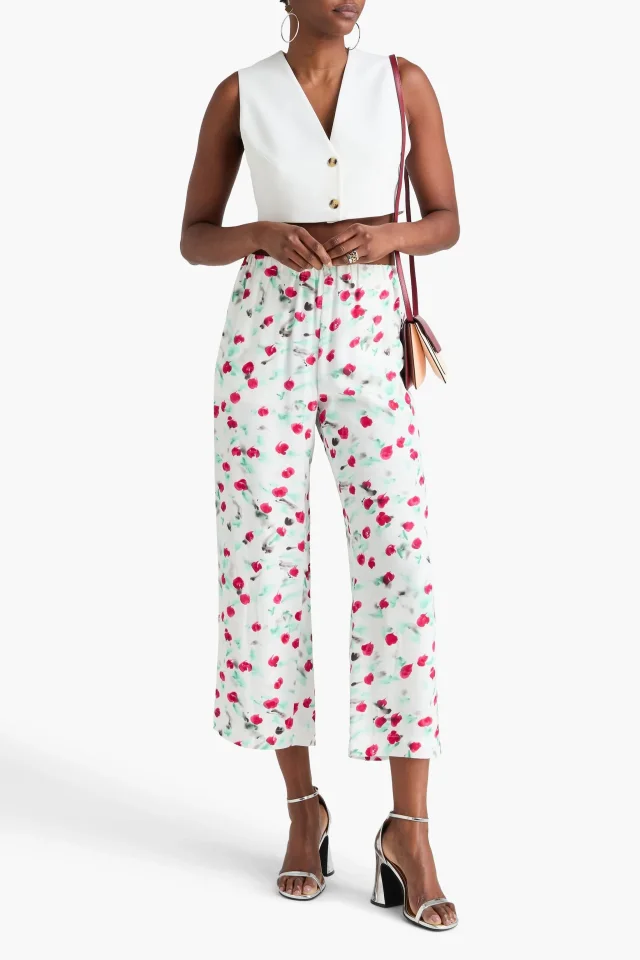 Marni Floral-Print Crepe Straight-Leg Pants in White, photo 2 of 4 from THE OUTNET