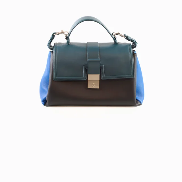 Bottega Veneta Medium Piazza Bag Petrol Green/Black/Blue in Black Leather from The Purse Affair