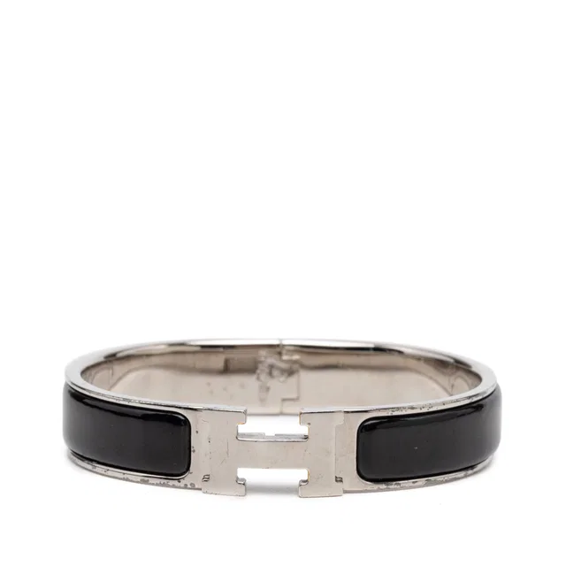 Black Hermès Narrow Enamel Clic H Bracelet PM in Black from Designer Revival