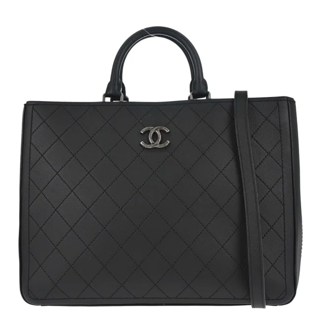 Chanel 2017-2018 Black Calfskin Wild Stitch So Light Tote 2way Shoulder Handbag in Black Calfskin from AMORE Vintage Tokyo
