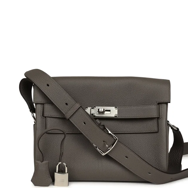 Hermès Kelly Messenger PM Etain Togo Palladium Hardware in Taupe Togo leather from Madison Avenue Couture