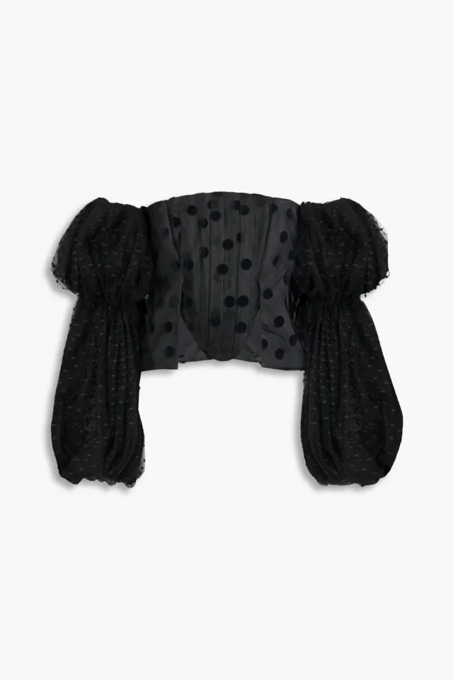 Stella McCartney Off-the-Shoulder Flocked Tulle Cropped Top in Black, photo 5 of 8 from THE OUTNET