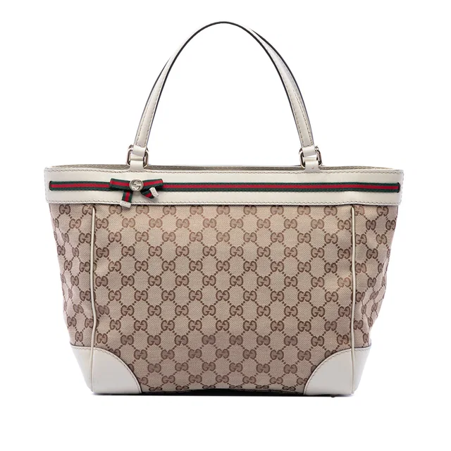 White Gucci GG Canvas Web Mayfair Tote in White Canvas from Designer Revival