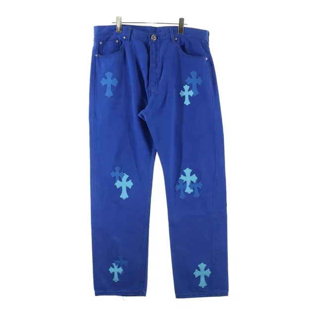 Chrome Hearts Vntg Jean Blu Red Tab Washed Pants with Cross Patch in Red from The Reluxe