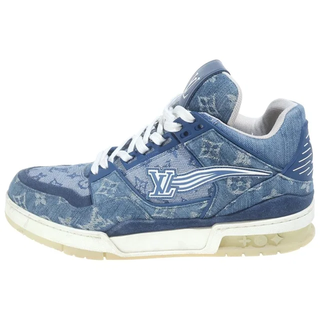 Monogram Denim LV Trainers Blue Sneakers in Blue Denim from The Reluxe