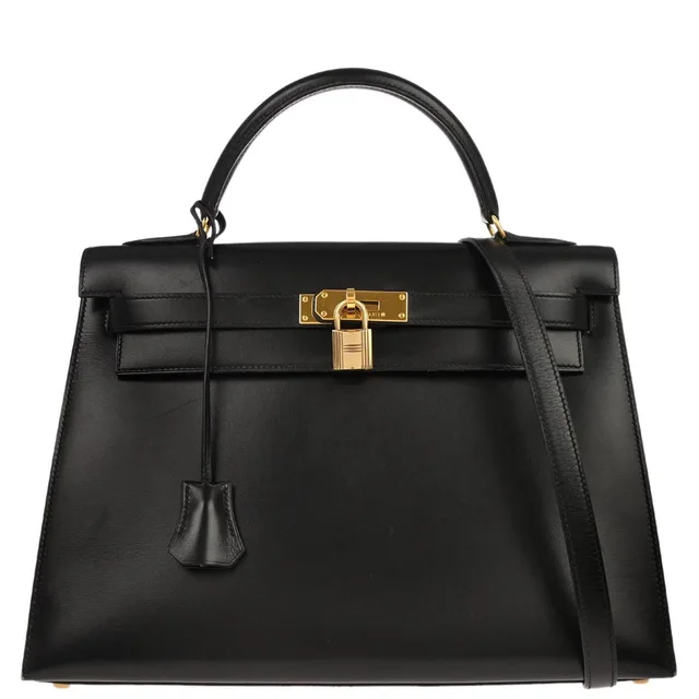Hermès Black Box Calf Kelly 32 Sellier 2way Shoulder Handbag in Black Box leather from AMORE Vintage Tokyo