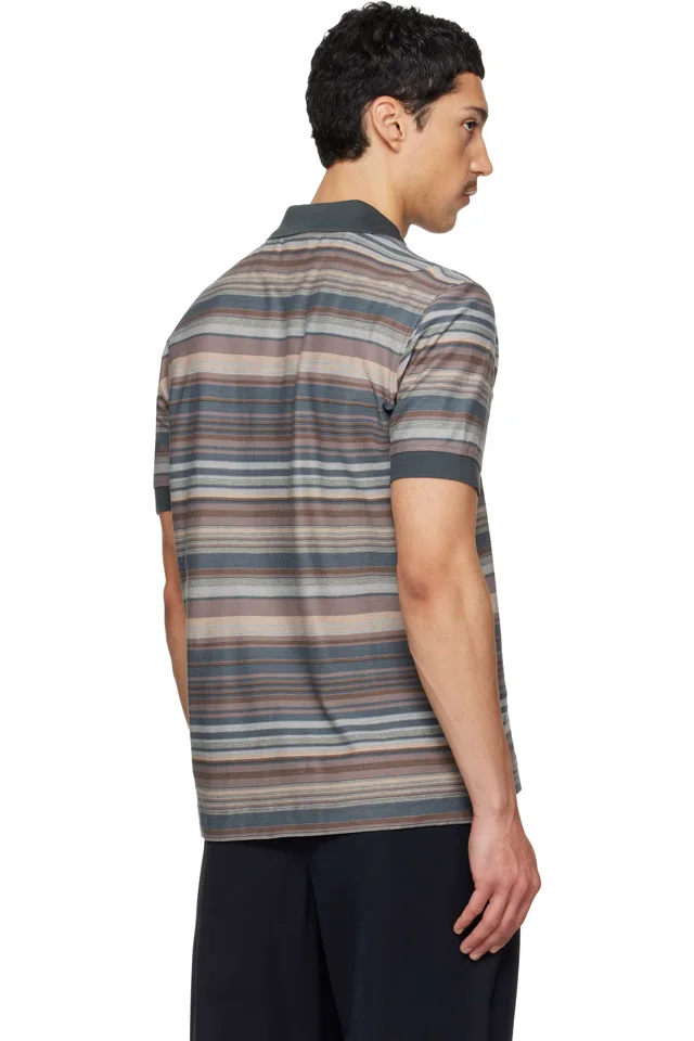 Paul Smith Taupe & Gray Textured Stripe Polo, photo 3 of 4 from SSENSE