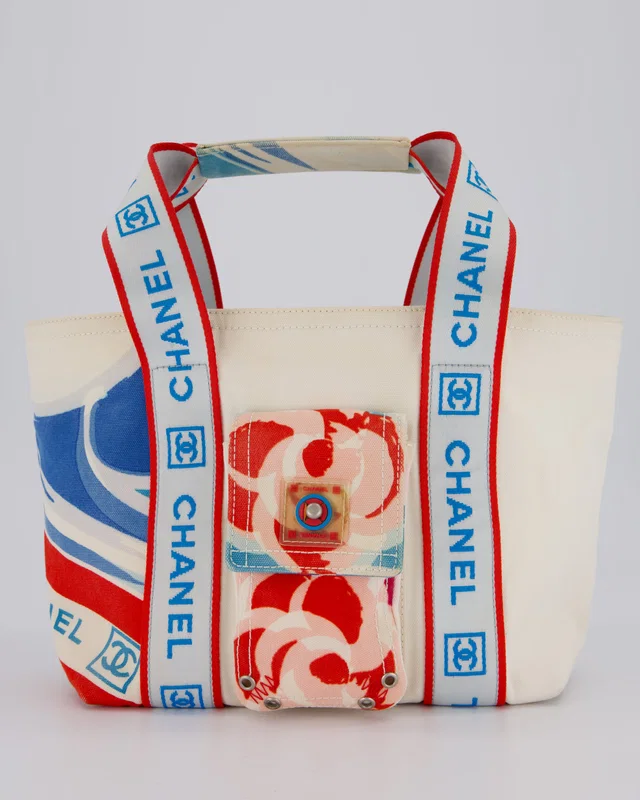 Chanel Vintage Sport Line Canvas Tote Bag with CC Logo Straps and Front Pocket in Canvas from Sellier