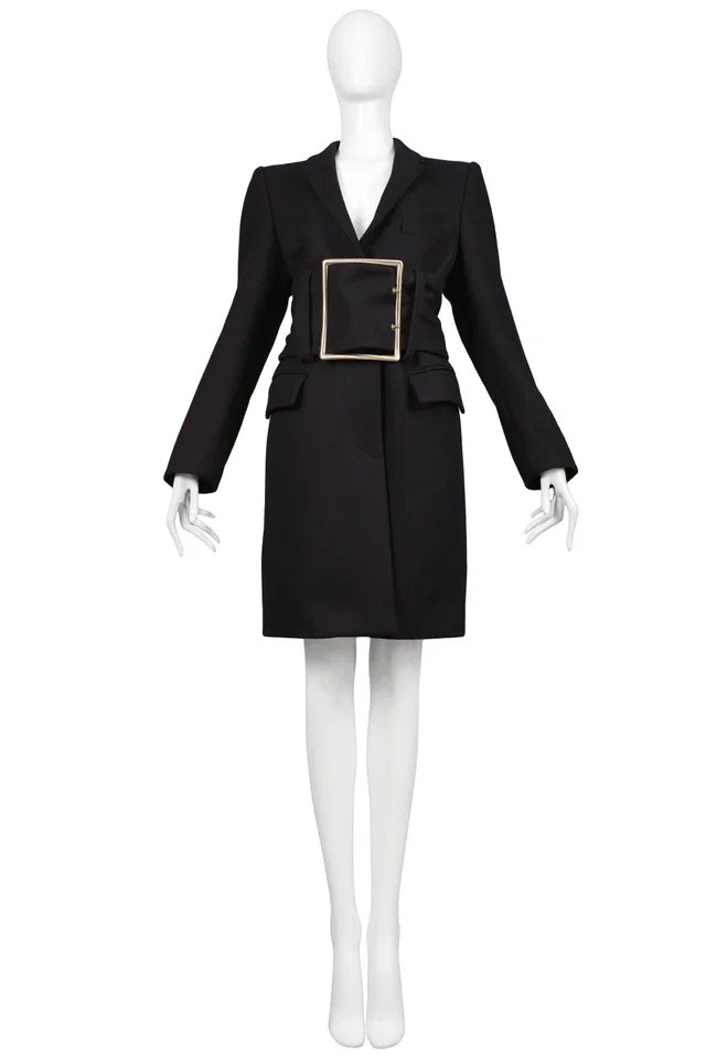 Maison Margiela Navy Wool Giant Buckle Coat 1996 in Navy Wool from Resurrection Vintage
