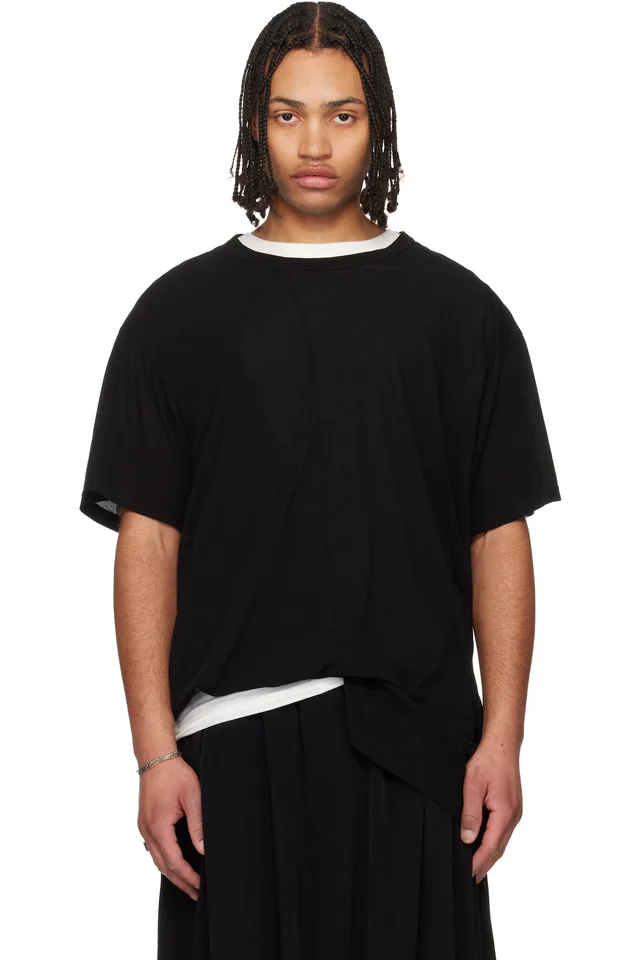 YOHJI YAMAMOTO Black Asymmetric Short Sleeve T-shirt, image 1 of 1 from SSENSE