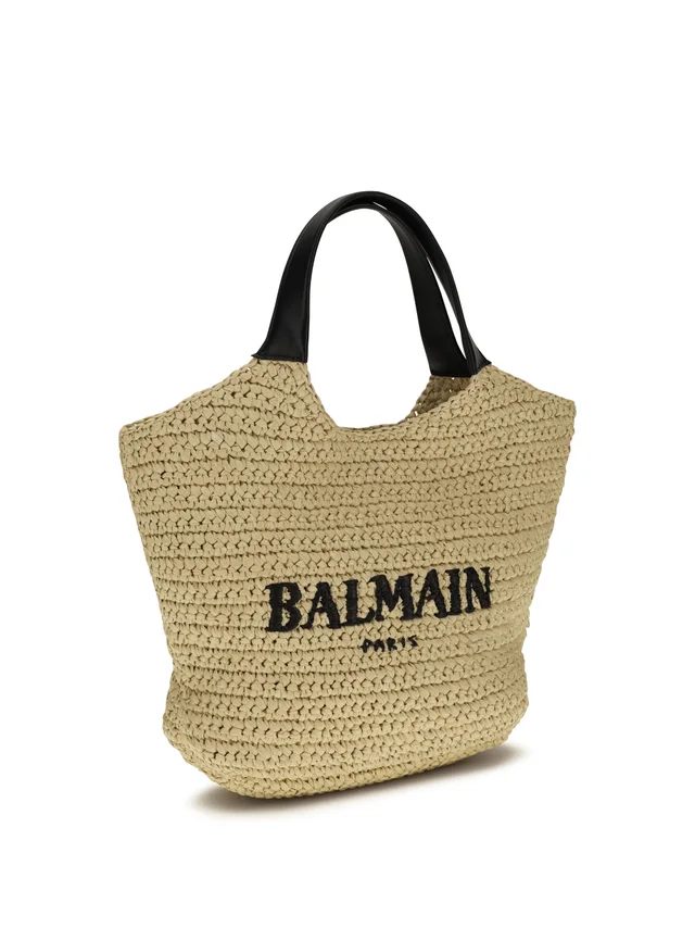 Balmain Paris Shoulder Bag — Beige Viscose in Beige Raffia from HEWI, photo 2 of 2