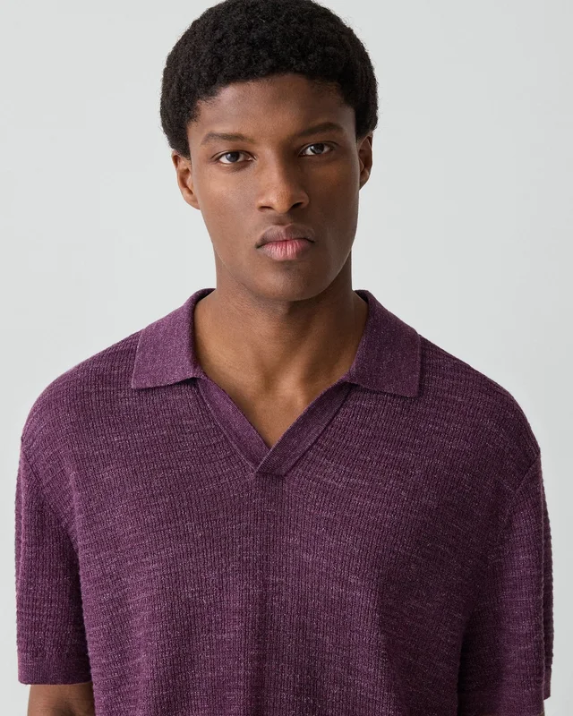 Theory Brenan Polo Shirt in Pacific Linen in GRAPEVINE 65% Linen, 23% Cotton, 12% Polyester; Exclusive Of Elastic, photo 4 of 14 from Theory