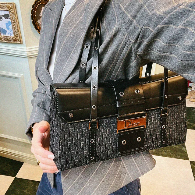 Dior Street Chic Trotter Pattern Handbag Black in Black Canvas from VINTAGE QOO TOKYO