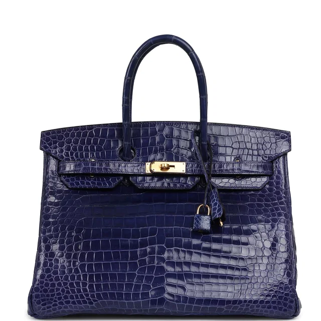 Hermès Birkin 35 Bleu Electric Shiny Porosus Crocodile Gold Hardware in Blue Crocodile from Madison Avenue Couture