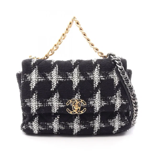 Chanel Shoulder Bag 19 Dizeneuf Quilted 2-Way Black White Fabric Leather 19 in Black Leather from The Reluxe