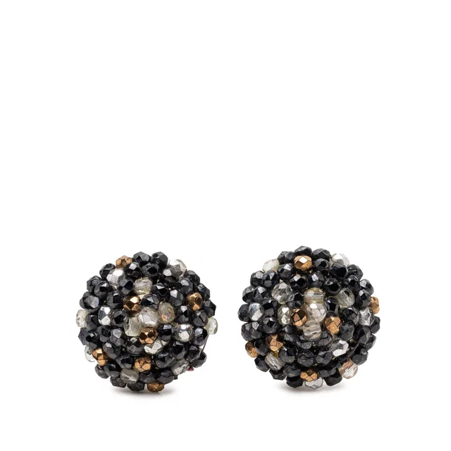 Black Chanel Beaded Round Clip On Earrings in Black from Designer Revival