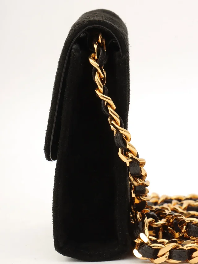 Chanel Suede CC Mark Stitch Chain Shoulder Bag Mini Black circa 2001 in Black Suede from VINTAGE QOO TOKYO, photo 5 of 13