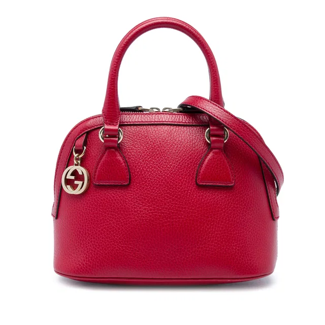 Red Gucci Mini Calfskin GG Charm Dome Satchel in Red Calfskin from Designer Revival