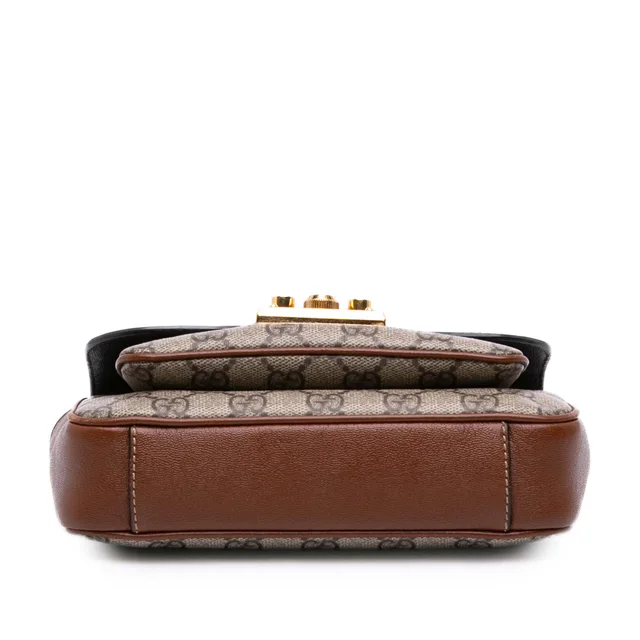 Beige Gucci Mini GG Supreme and Calfskin Padlock Flap Pocket Satchel in Beige Calfskin from Designer Revival, photo 2 of 2