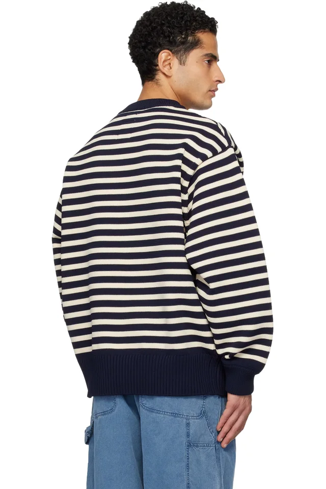 nanamica Navy & Off-White Mock Neck Stripe Sweater, photo 3 of 4 from SSENSE