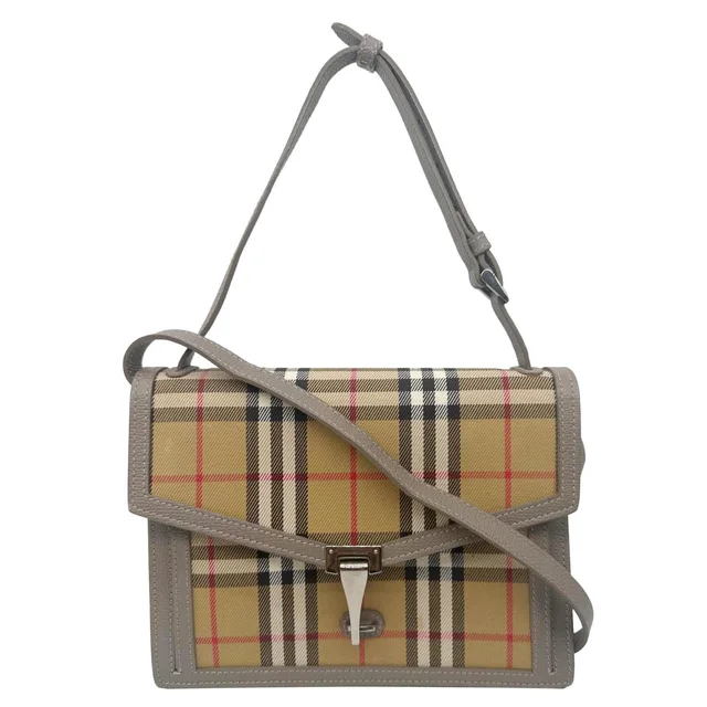Burberry Macken Small Vintage Check Canvas Crossbody Bag Beige in Beige Canvas from Dallas Designer Handbags