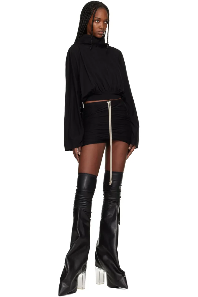 Rick Owens DRKSHDW Black Temple Cropped Hoodie, photo 4 of 4 from SSENSE