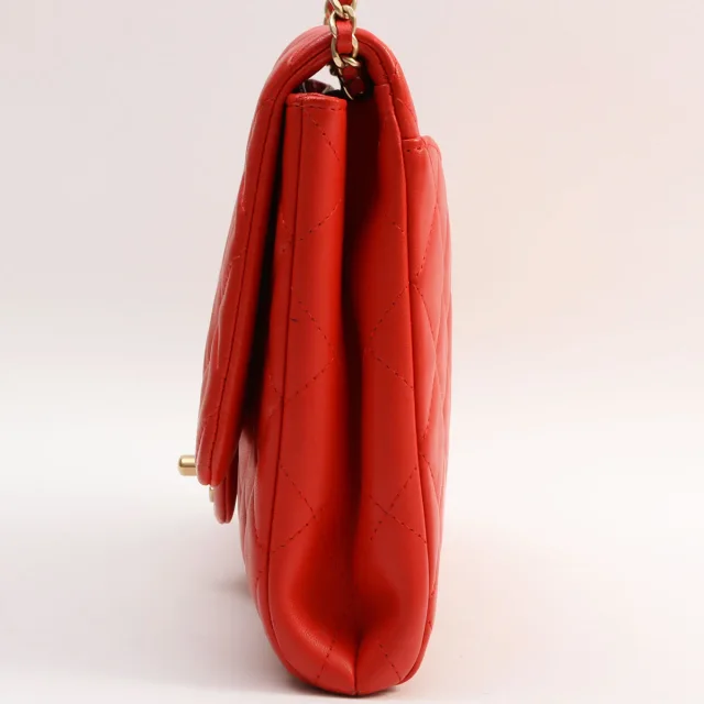 Chanel Matelassé Stitch CC Turnlock Chain Bag, Red, circa 2013 in Red Lambskin from VINTAGE QOO TOKYO, photo 4 of 12
