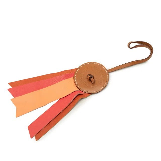 Brown Hermès Hunter Cowhide and Milo Lambskin Paddock Flot Ribbon Bag Charm Key Chain in Brown Lambskin from Designer Revival