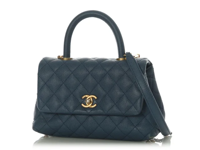 Chanel Mini Blue Quilted Caviar Coco Handle in Blue Caviar leather from Ann's Fabulous Finds, photo 2 of 9