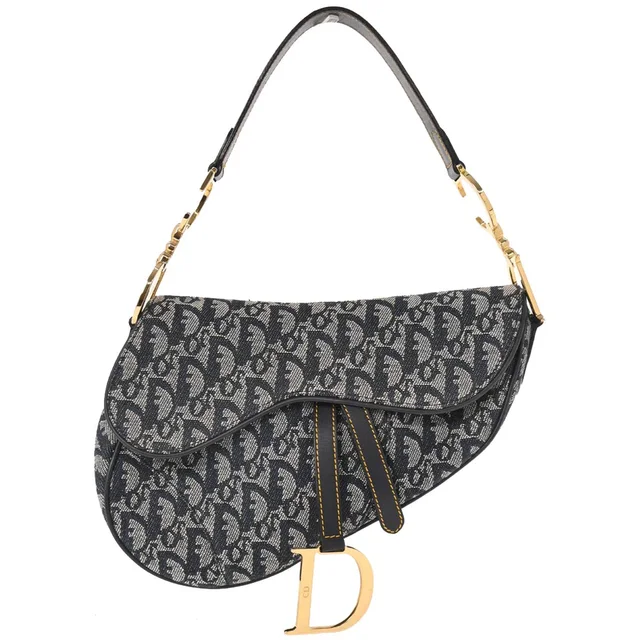 Dior Navy Trotter Saddle Handbag in Navy Canvas from AMORE Vintage Tokyo