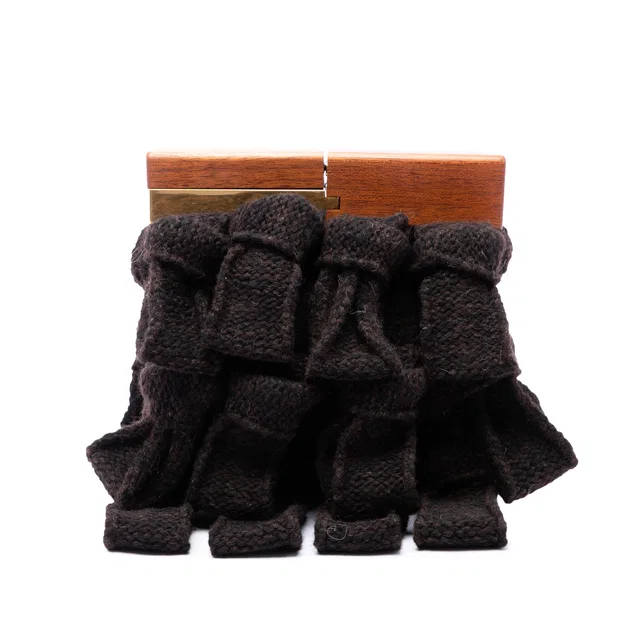 Brown Bottega Veneta Chunky Ruffled Knit Maxi Intrecciato The Snap Clutch in Brown Woven leather from Designer Revival