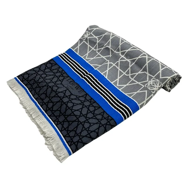 Loewe Shawl Gray Blue Multi Cashmere Silk Scarf in Blue Silk from The Reluxe