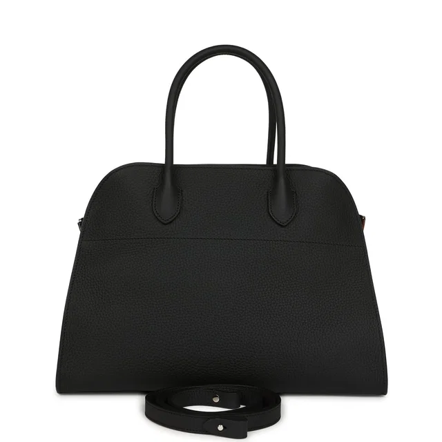 The Row Soft Margaux 12 Bag Black Calfskin Silver Hardware in Black Calfskin from Madison Avenue Couture