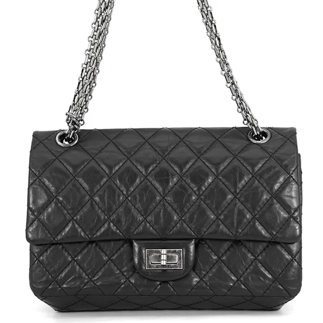 Chanel 2.55 Double Flap Chain Shoulder Bag BlackA37586 Aged Calf Leather Size 24 in Calfskin from GALLERY RARE