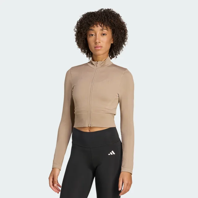Adidas Workout Essentials Full-Zip Knit Jacket in Brown from adidas (US), photo 1 of 1