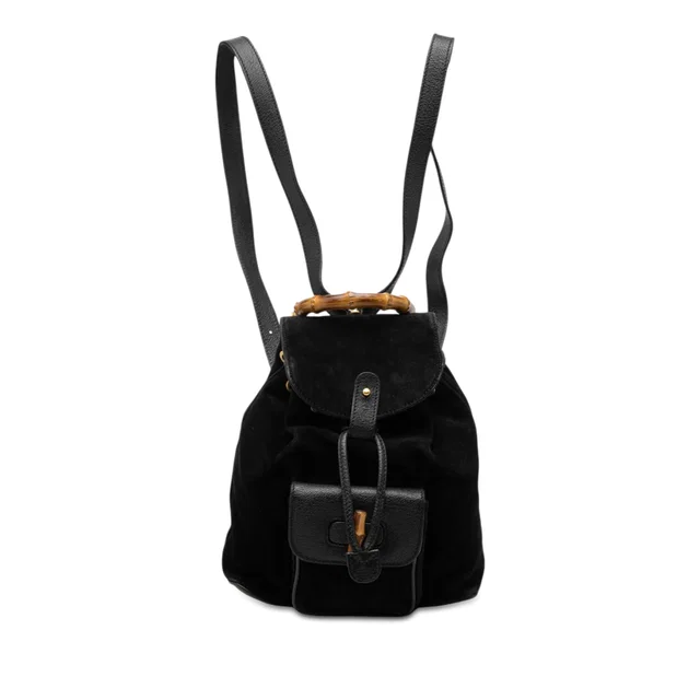 Black Gucci Suede Bamboo Backpack in Black Suede from Designer Revival