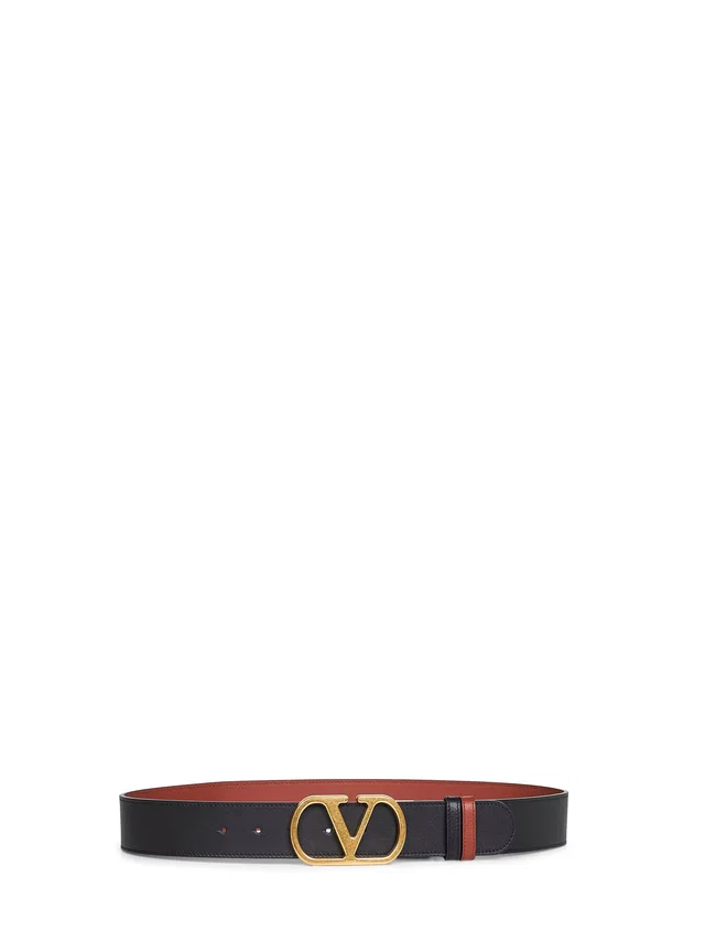 Valentino Garavani Reversible Vlogo Signature Leather Belt — Black Calf in Black Leather from HEWI