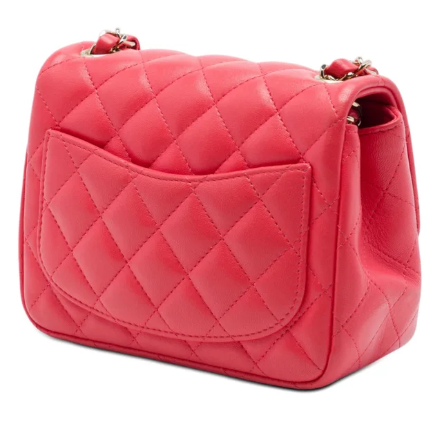 Red Chanel Mini Square Classic Lambskin Single Flap Crossbody Bag in Red Lambskin from Designer Revival, photo 2 of 2