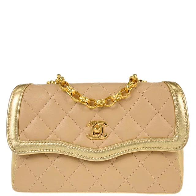 Chanel 1989-1991 Beige Lambskin Shoulder Bag in Beige Lambskin from AMORE Vintage Tokyo