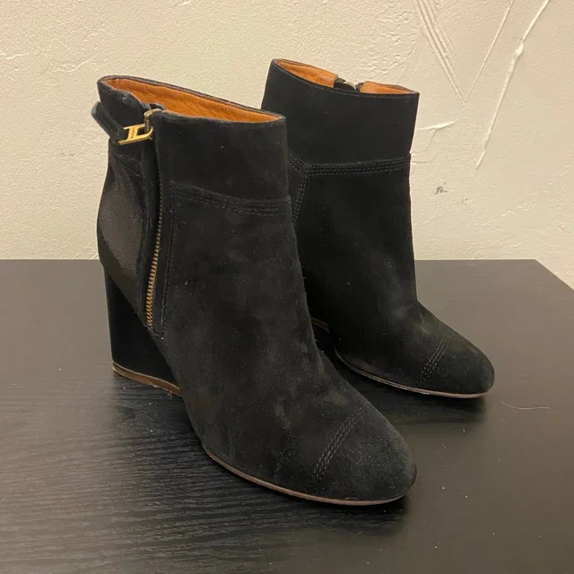 Lanvin Paris Black Suede Wedge Ankle Boots Zip Size 36 Eu Women's Shoes in black Suede from Poshmark