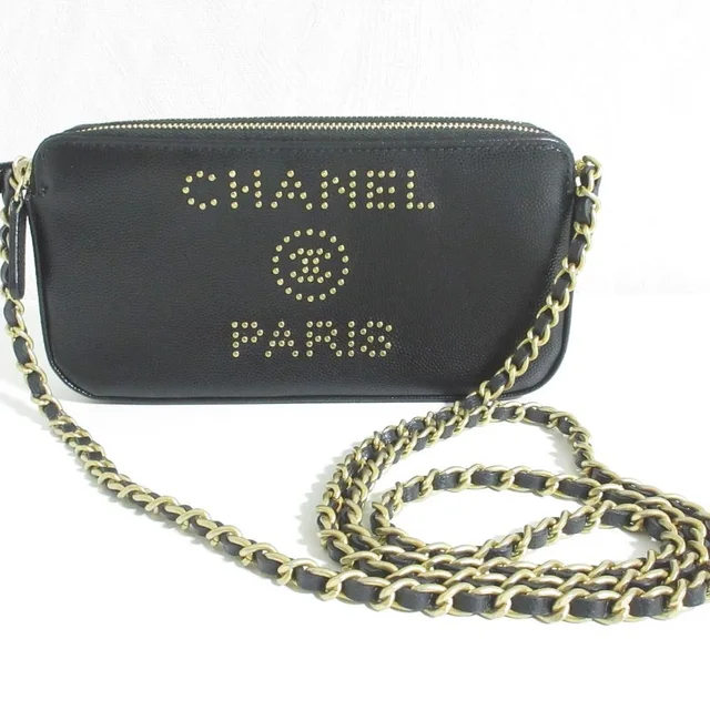 Chanel Deauville Caviar Leather Chain Wallet Shoulder Bag Black in Black Caviar leather from The Reluxe