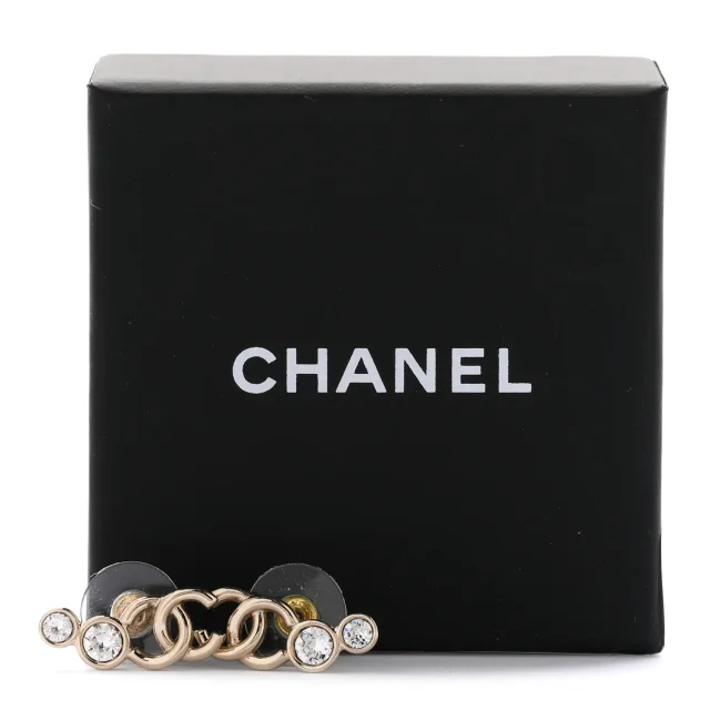 Chanel Metal Crystal CC Climber Earrings Gold in Gold from FASHIONPHILE, photo 5 of 5