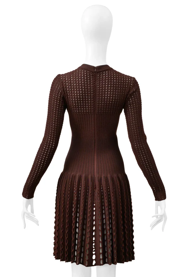 Alaïa Brown Laser Cut Fancy Knit Dress in Brown Wool from Resurrection Vintage, photo 6 of 12