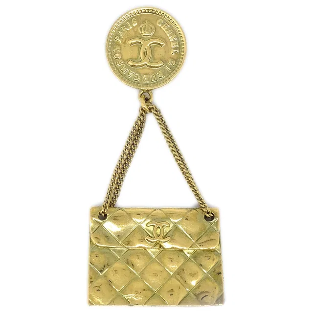 Chanel Bag Brooch Gold 94A in Gold from AMORE Vintage Tokyo