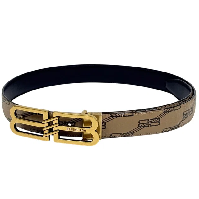 Balenciaga Logo Slim Belt Reversible Leather Beige in Beige Leather from The Reluxe