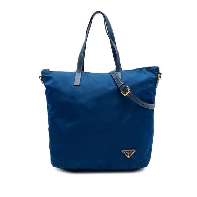 Blue Prada Tessuto Zip Top Convertible Tote Satchel in Blue Nylon from Designer Revival