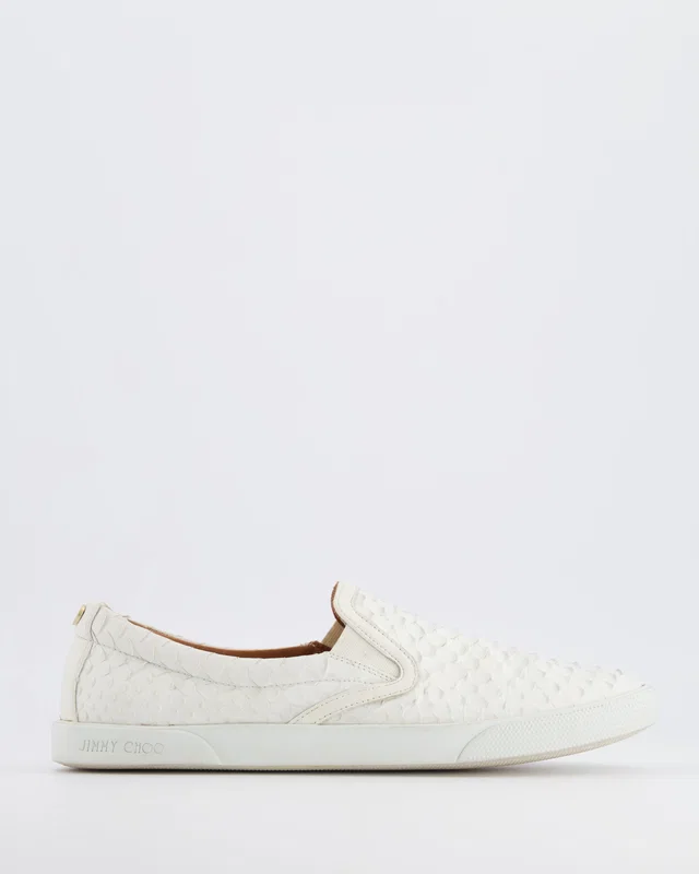 Jimmy Choo White Python Demi Slip-On Trainers with Gold Back Logo Detail Size EU 38.5 in White Python from Sellier