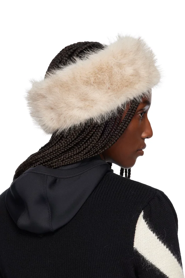 Valentino Garavani Beige VLogo Signature Faux-Fur Headband, photo 3 of 3 from SSENSE